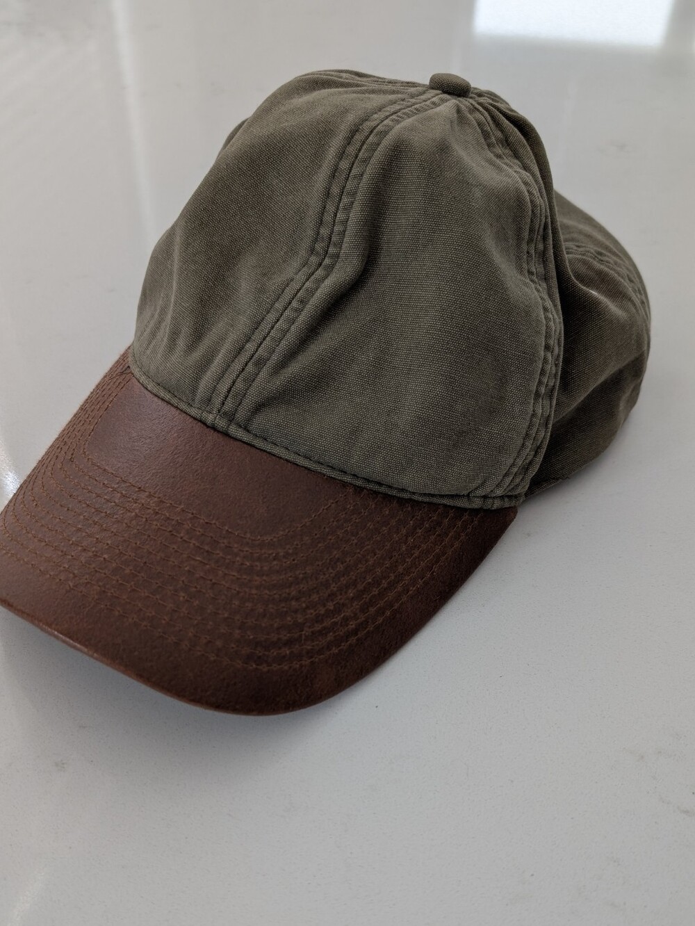 Cherokee Olive Green Canvas Baseball Cap with Brown Leather Brim